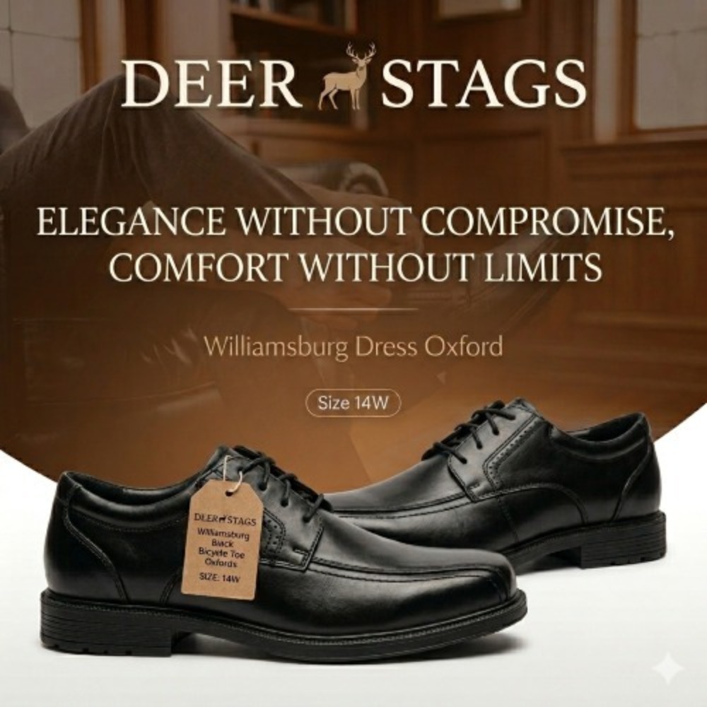 Deer Stags Williamsburg Dress‎ Oxfords – Modern Bicycle Toe, Black, Size 14W